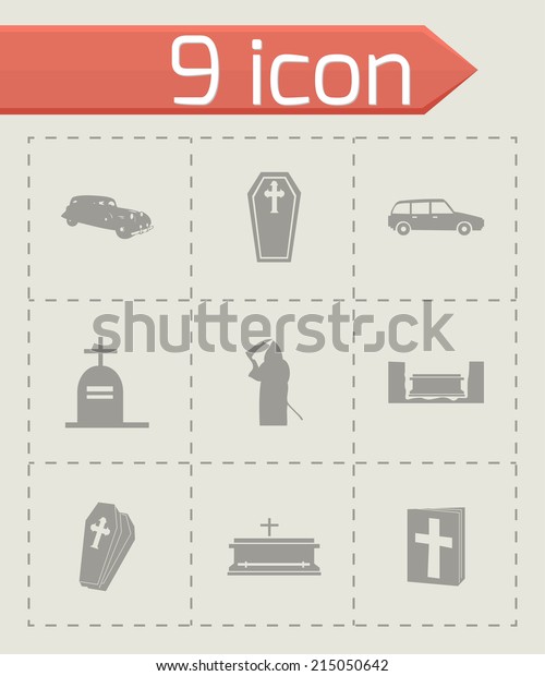 Vector black\
funeral icons set on grey\
background
