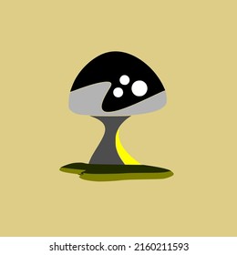 vector black fungus on light brown background with partially yellow stem which is poisonous and thrives