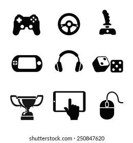 Vector black game icons set white  background