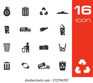 Vector black garbage icons set on white background