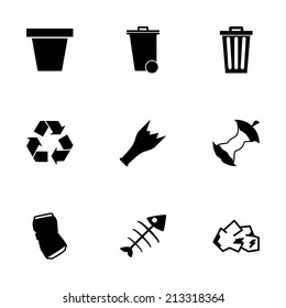 Vector black garbage icons set on white background