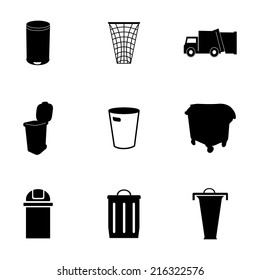 Vector black garbage icons set on white background