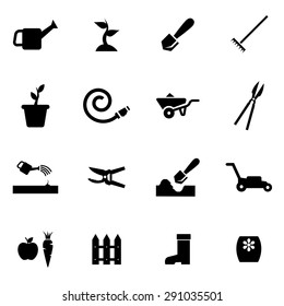 Vector black gardening icon set.