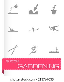 Vector black gardening icons set on white background