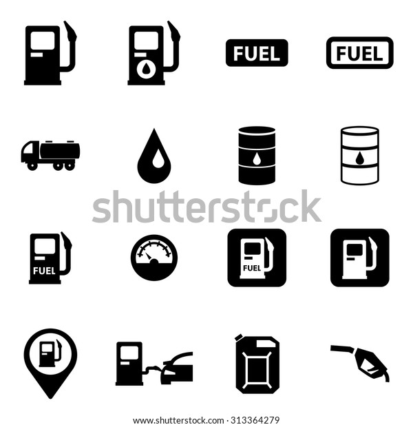 Vector black gas station\
icon set. 