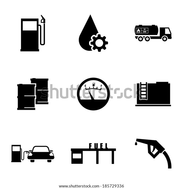 Vector\
black gas station icons set on white\
background.