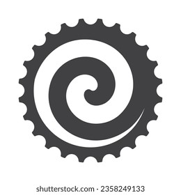 Icono del engranaje negro vectorial con una espiral. Fondo blanco aislado.