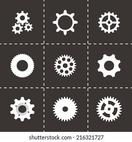 Vector black gear  icons set on black background