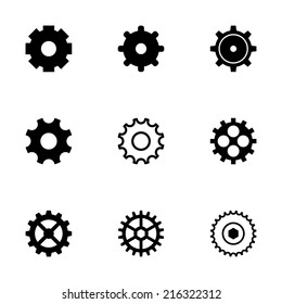 Vector black gear icons set on white background