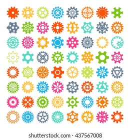 Vector black gears icons set machine wheel mechanism machinery mechanical, technology technical sign