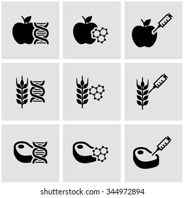 Vector black genetically modyfied food icon set.