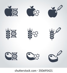 Vector black genetically modyfied food icon set.