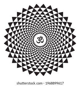 Vector black geometric circular mandala with Om symbol on white background