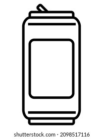 dibujo vectorial de línea geométrica negra, icono, lata de aluminio abierto con bebida y etiqueta