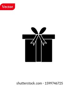 vector black gift box icon, christmas present wrapped with a bow