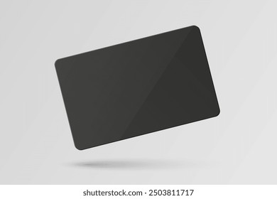 Vector Black Gift Card, Certificate, Guest Room, Plastic Hotel Apartment Keycard, ID Card, Sale, Credit Card Design Template for Mockup, Branding. Top View