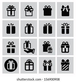 vector black gift icon set on gray