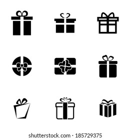 Vector black gift icons set on white background