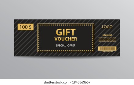 Plantilla de vectores de vales de regalo negro con oferta especial.