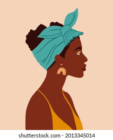 Vector black girl. Portrait of Young African woman. Concept of gender equality