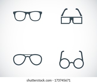 Vector black glasses icons set on white background