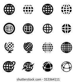 Vector black globe icon set.