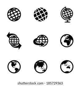 Vector black globe icons set on white background