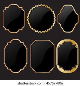 Vector of black glossy golden border  labels / banners / frames with shiny golden