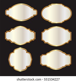 Vector of black glossy golden border labels / banners / frames with shiny golden