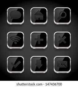 Vector black glossy square icons collection