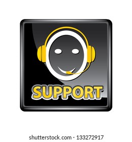 vector black glossy web support icon on white background. vector web assistant button.