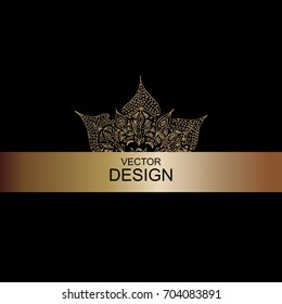 Vector. Black and gold background. Gold flower on black background
