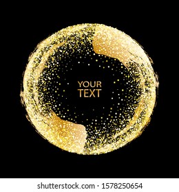 Vector black and gold background. A whirlwind of gold dust in a circle.