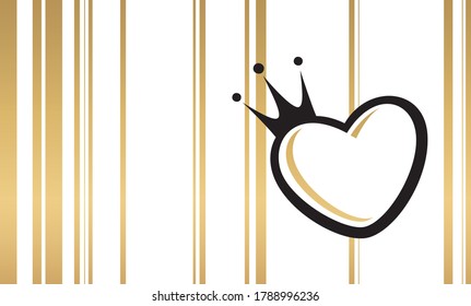 Vector Black And Gold Colored Fancy Icon Of Heart Wearing Crown