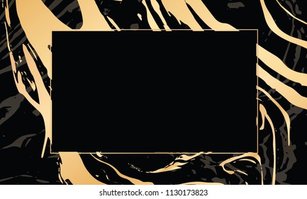 Vector black and gold design template for party, invitation, web, banner, birthday, wedding, business card. Abstract golden background. Hand drawn ink marbling texture. 