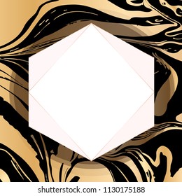 Vector black and gold design template for party, invitation, web, banner, birthday, wedding, business card. Abstract golden background. Illustration of hand drawn ink marbling texture. 