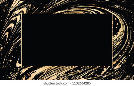 Vector black and gold design template for party, invitation, web, banner, birthday, wedding, business card. Abstract golden background. Hand drawn ink marbling texture. 