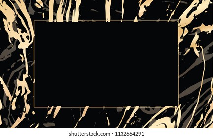 Vector black and gold design template for party, invitation, web, banner, birthday, wedding, business card. Abstract golden background. Hand drawn ink marbling texture. 