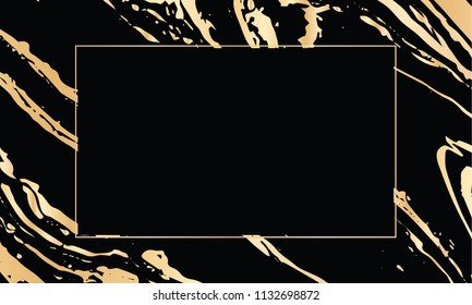 Vector black and gold design template for party, invitation, web, banner, birthday, wedding, business card. Abstract golden background. Hand drawn ink marbling texture. 