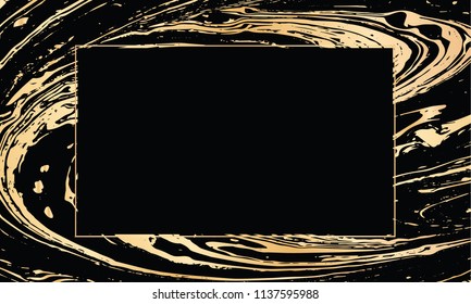 Vector black and gold design template for party, invitation, web, banner, birthday, wedding, business card. Abstract golden background. Hand drawn ink marbling texture. 