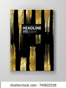 Vector Black and Gold Design Template for Brochures, Flyers, Mobile Technologies, Applications, Online Services, Typographic Emblems, Logo, Banners and Infographic. Golden Abstract Modern Background.