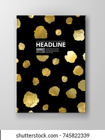 Vector Black and Gold Design Template for Brochures, Flyers, Mobile Technologies, Applications, Online Services, Typographic Emblems, Logo, Banners and Infographic. Golden Abstract Modern Background.