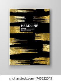 Vector Black and Gold Design Template for Brochures, Flyers, Mobile Technologies, Applications, Online Services, Typographic Emblems, Logo, Banners and Infographic. Golden Abstract Modern Background.