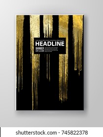 Vector Black and Gold Design Template for Brochures, Flyers, Mobile Technologies, Applications, Online Services, Typographic Emblems, Logo, Banners and Infographic. Golden Abstract Modern Background.