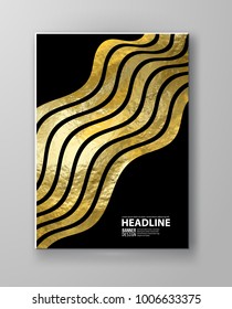 Vector Black and Gold Design Templates for Brochures, Flyers, Mobile Technologies, Applications, Online Services, Typographic Emblems, Logo, Banners and Infographic. Golden Abstract Modern Background.