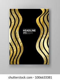 Vector Black and Gold Design Templates for Brochures, Flyers, Mobile Technologies, Applications, Online Services, Typographic Emblems, Logo, Banners and Infographic. Golden Abstract Modern Background.