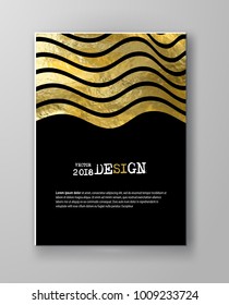 Vector Black and Gold Design Templates for Brochures, Flyers, Mobile Technologies, Applications, Online Services, Typographic Emblems, Logo, Banners and Infographic. Golden Abstract Modern Background.
