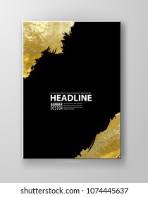 Vector Black and Gold Design Templates for Brochures, Flyers, Mobile Technologies, Applications, Online Services, Typographic Emblems, Logo, Banners and Infographic. Golden Abstract Modern Background.