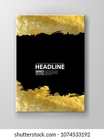 Vector Black and Gold Design Templates for Brochures, Flyers, Mobile Technologies, Applications, Online Services, Typographic Emblems, Logo, Banners and Infographic. Golden Abstract Modern Background.