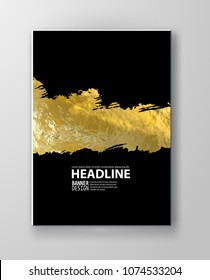 Vector Black and Gold Design Templates for Brochures, Flyers, Mobile Technologies, Applications, Online Services, Typographic Emblems, Logo, Banners and Infographic. Golden Abstract Modern Background.